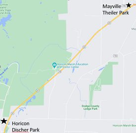 Horicon to Mayville map